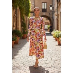 Hosbjerg Denmark Funa Dress Seashell Beach Long Sleeve Print Multicolor Cutout M